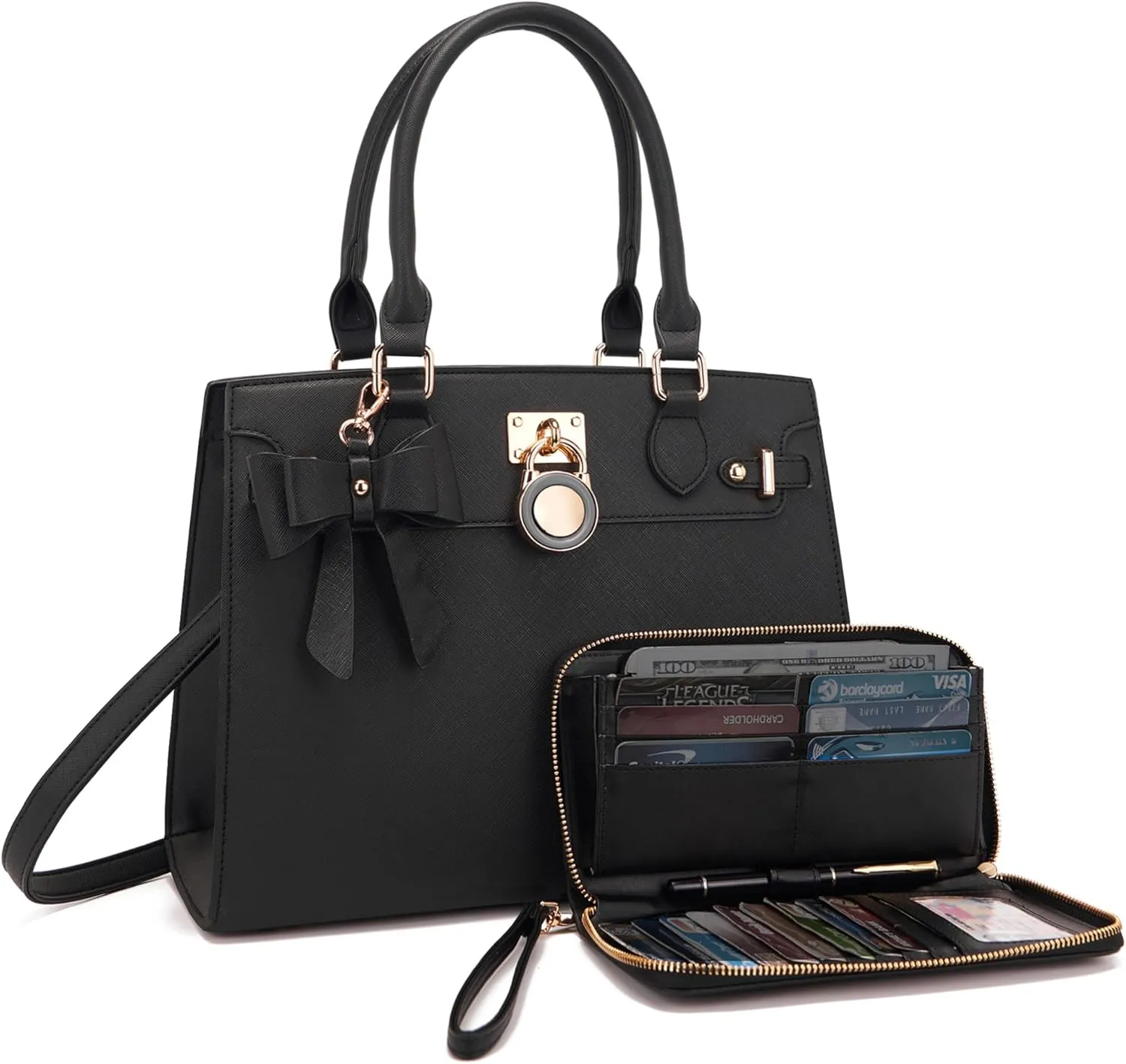 Qiyuer Women Handbags Set Top Handle Satchel Tote Shoulder Work Bag Ladies Purses With Matching Clutch Wallet 2PCS