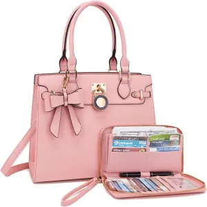 Qiyuer Women Handbags Set Top Handle Satchel Tote Shoulder Work Bag Ladies Purses With Matching Clutch Wallet 2PCS