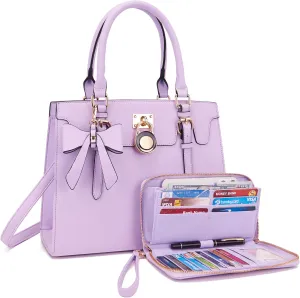 Qiyuer Women Purses And Handbags Set Ladies Top Handle Satchel Tote Shoulder Work Bag With Matching Clutch Wallet 2PCS