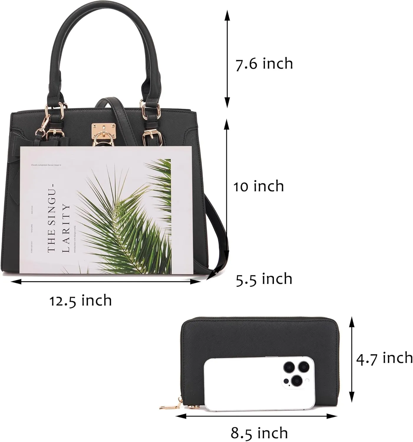 Qiyuer Women Purses And Handbags Set Ladies Top Handle Satchel Tote Shoulder Work Bag With Matching Clutch Wallet 2PCS