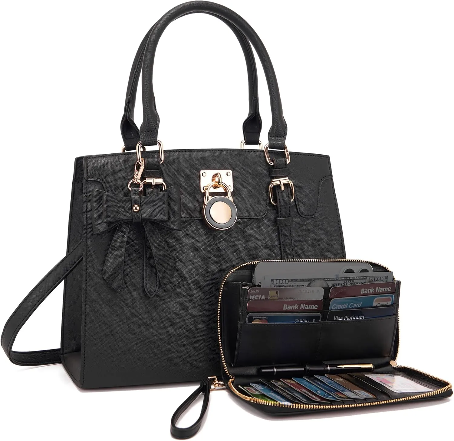 Qiyuer Women Purses And Handbags Set Ladies Top Handle Satchel Tote Shoulder Work Bag With Matching Clutch Wallet 2PCS