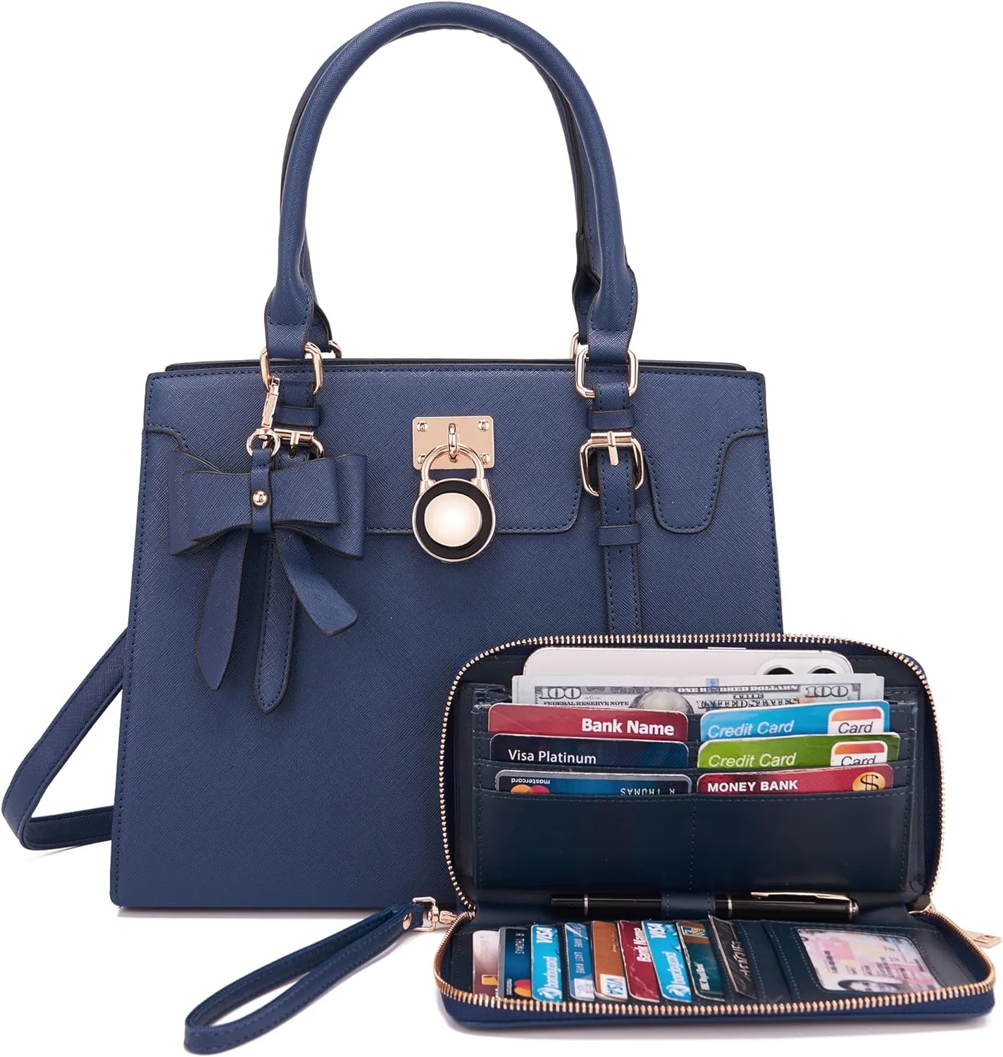 Qiyuer Women Purses And Handbags Set Ladies Top Handle Satchel Tote Shoulder Work Bag With Matching Clutch Wallet 2PCS