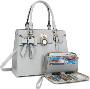 Qiyuer Women Purses And Handbags Set Ladies Top Handle Satchel Tote Shoulder Work Bag With Matching Clutch Wallet 2PCS