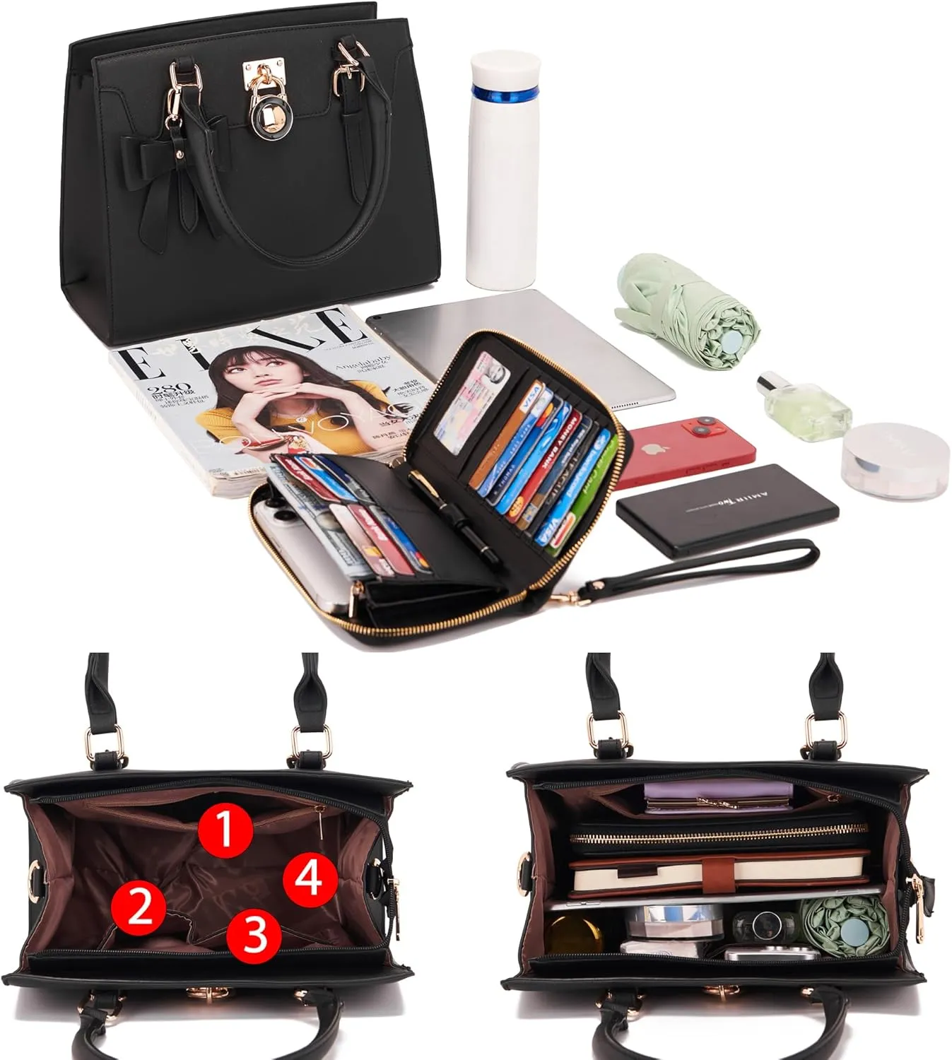Qiyuer Women Purses And Handbags Set Ladies Top Handle Satchel Tote Shoulder Work Bag With Matching Clutch Wallet 2PCS