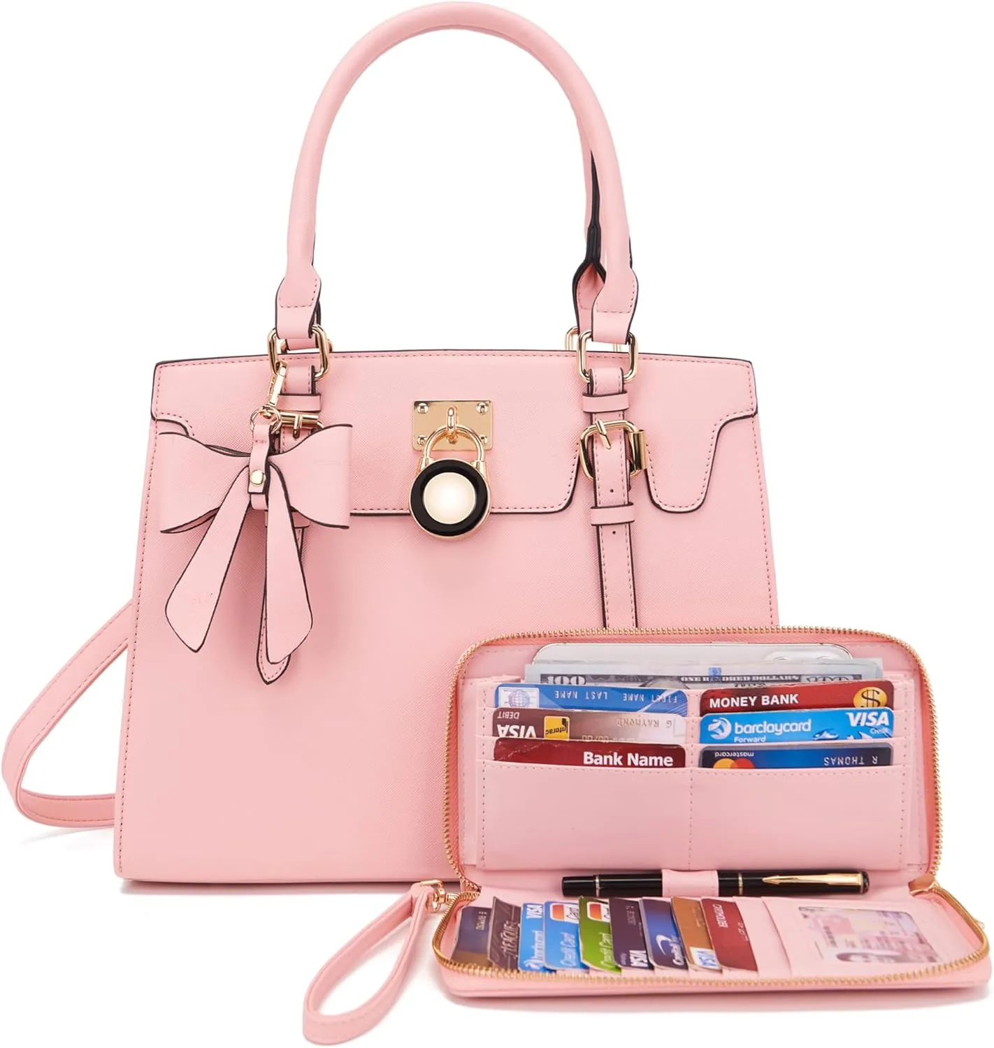 Qiyuer Women Purses And Handbags Set Ladies Top Handle Satchel Tote Shoulder Work Bag With Matching Clutch Wallet 2PCS