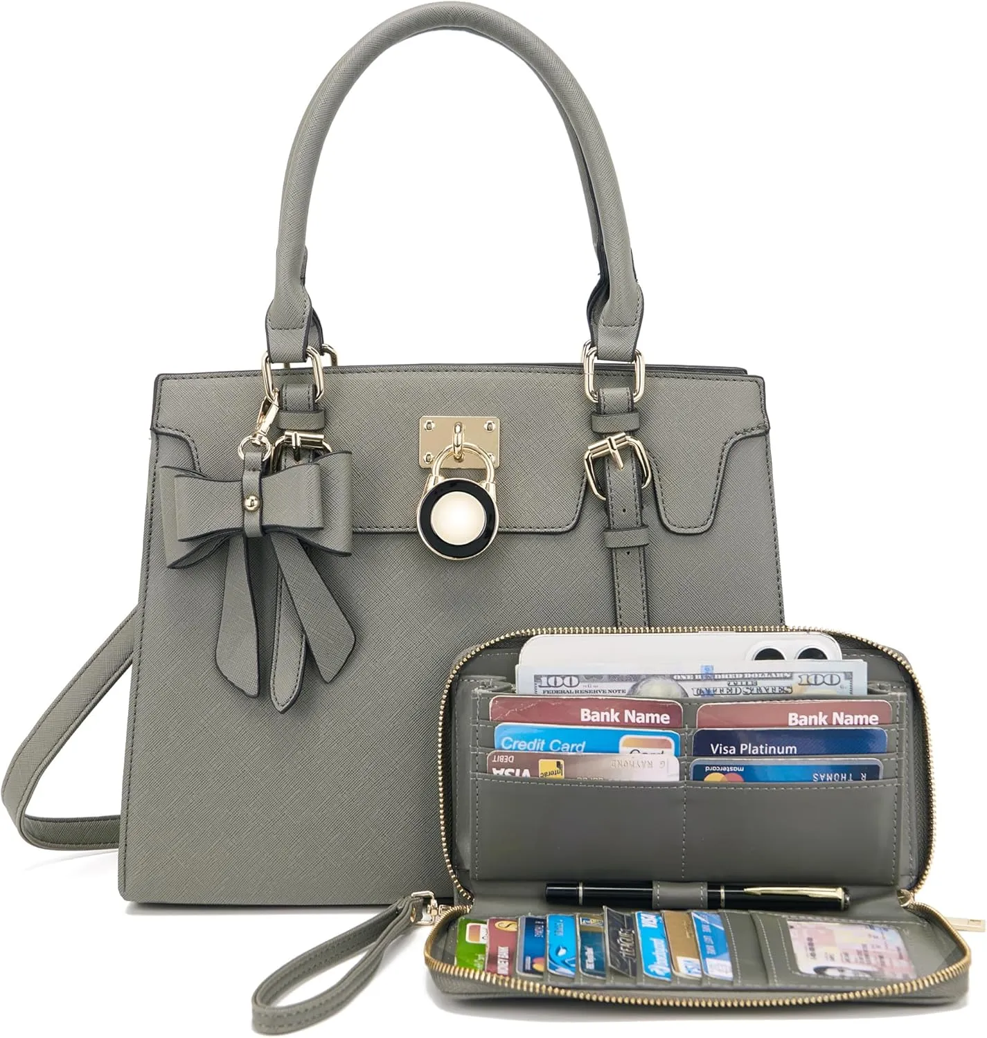Qiyuer Women Purses And Handbags Set Ladies Top Handle Satchel Tote Shoulder Work Bag With Matching Clutch Wallet 2PCS