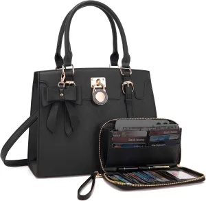 Qiyuer Women Purses And Handbags Set Ladies Top Handle Satchel Tote Shoulder Work Bag With Matching Clutch Wallet 2PCS