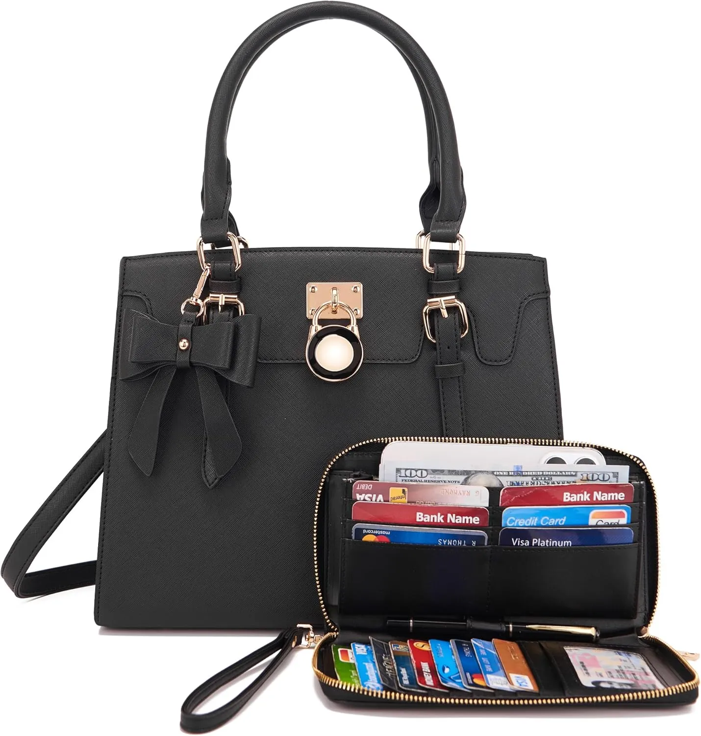 Qiyuer Women Purses And Handbags Set Ladies Top Handle Satchel Tote Shoulder Work Bag With Matching Clutch Wallet 2PCS