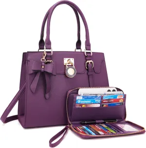 Qiyuer Women Purses And Handbags Set Ladies Top Handle Satchel Tote Shoulder Work Bag With Matching Clutch Wallet 2PCS