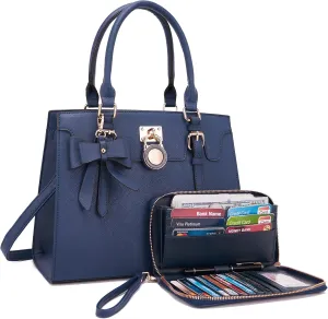 Qiyuer Women Purses And Handbags Set Ladies Top Handle Satchel Tote Shoulder Work Bag With Matching Clutch Wallet 2PCS