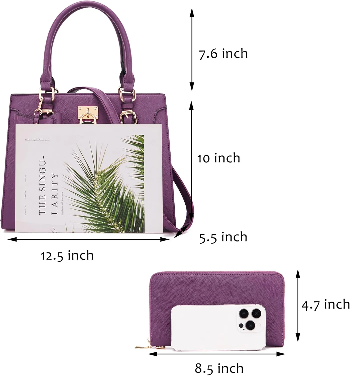 Qiyuer Women Purses And Handbags Set Ladies Top Handle Satchel Tote Shoulder Work Bag With Matching Clutch Wallet 2PCS