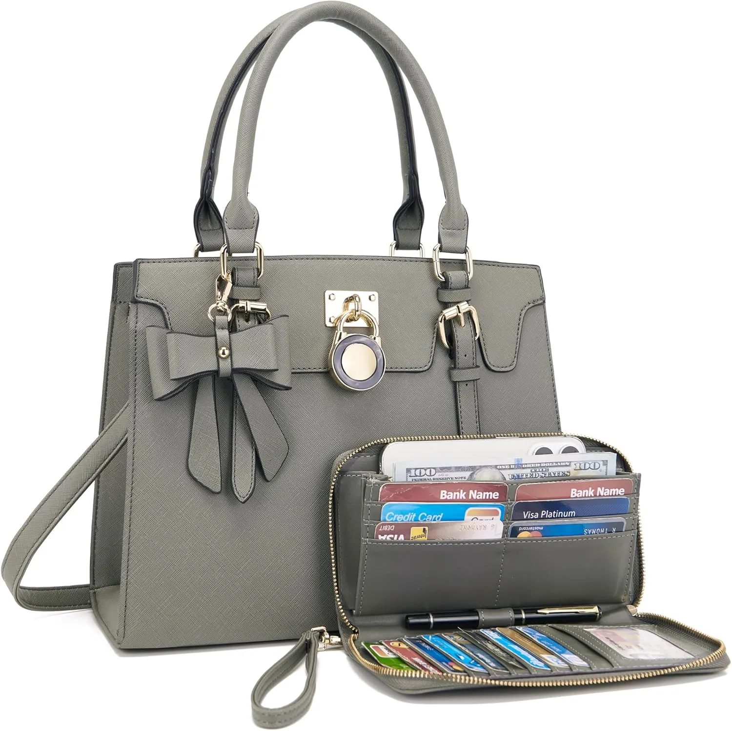 Qiyuer Women Purses And Handbags Set Ladies Top Handle Satchel Tote Shoulder Work Bag With Matching Clutch Wallet 2PCS