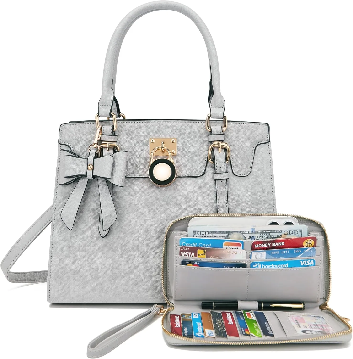Qiyuer Women Purses And Handbags Set Ladies Top Handle Satchel Tote Shoulder Work Bag With Matching Clutch Wallet 2PCS