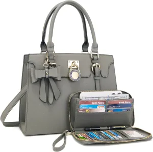 Qiyuer Women Purses And Handbags Set Ladies Top Handle Satchel Tote Shoulder Work Bag With Matching Clutch Wallet 2PCS