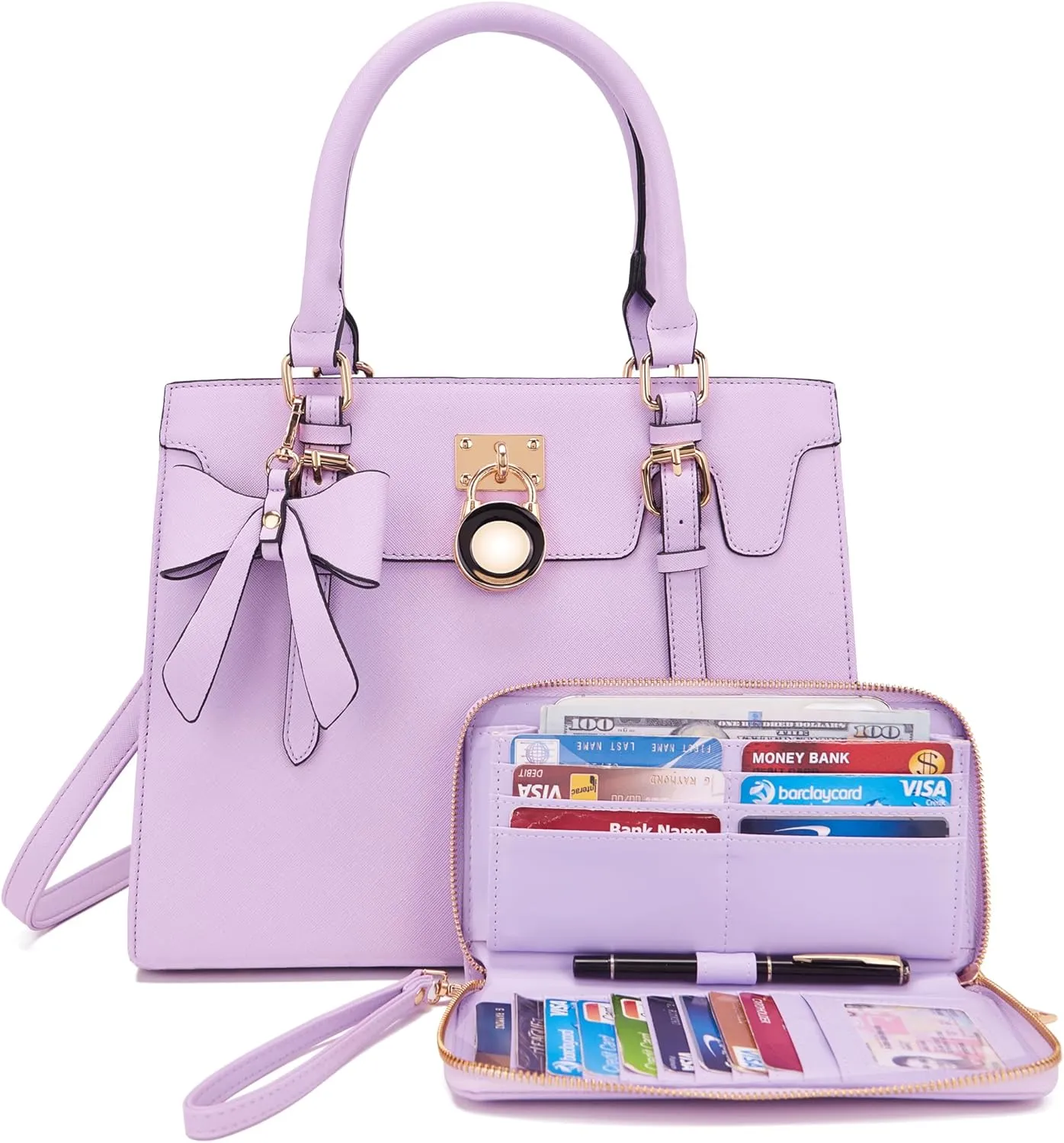 Qiyuer Women Purses And Handbags Set Ladies Top Handle Satchel Tote Shoulder Work Bag With Matching Clutch Wallet 2PCS