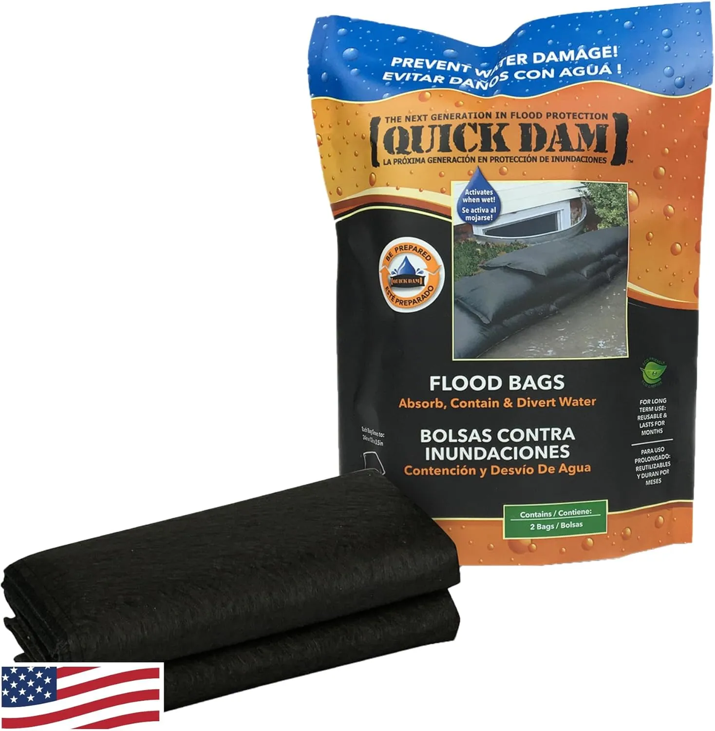 Quick Dam QD1224-2 Water Activated Flood Bags (2 Pack), Black, 2 Count