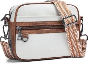 Quilted Crossbody Bags for Women 3-Pockets Crossbody Purses Vegan Leather Shoulder Handbags with Wide Strap