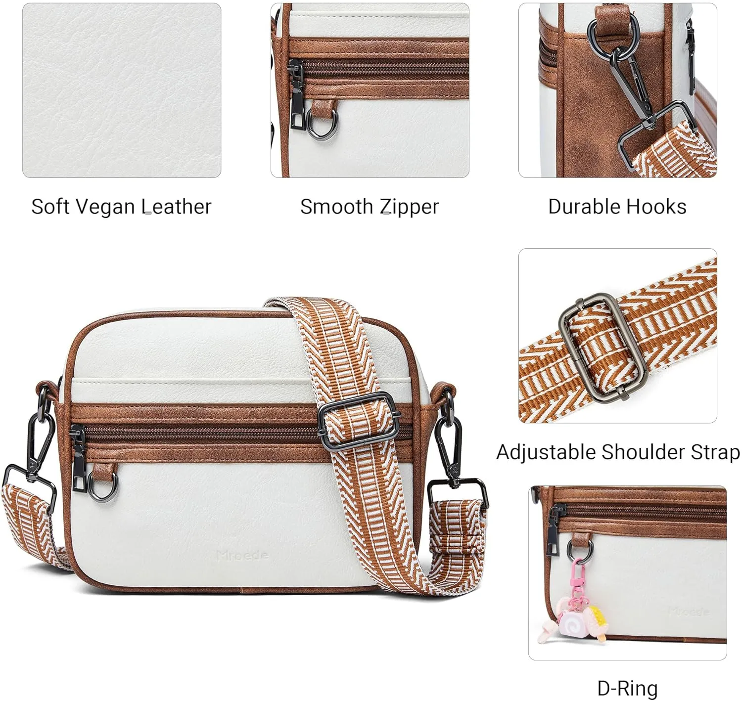 Quilted Crossbody Bags for Women 3-Pockets Crossbody Purses Vegan Leather Shoulder Handbags with Wide Strap