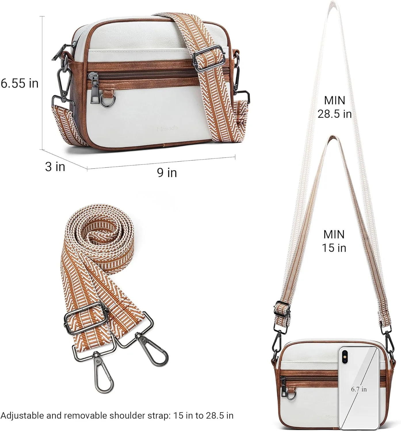 Quilted Crossbody Bags for Women 3-Pockets Crossbody Purses Vegan Leather Shoulder Handbags with Wide Strap