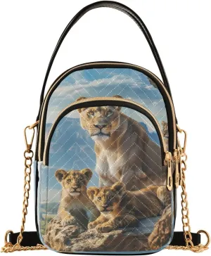 Quilted Crossbody Bags for Women,Lion in Natural Habitat Women's Crossbody Handbags Small Travel Purses Phone Bag