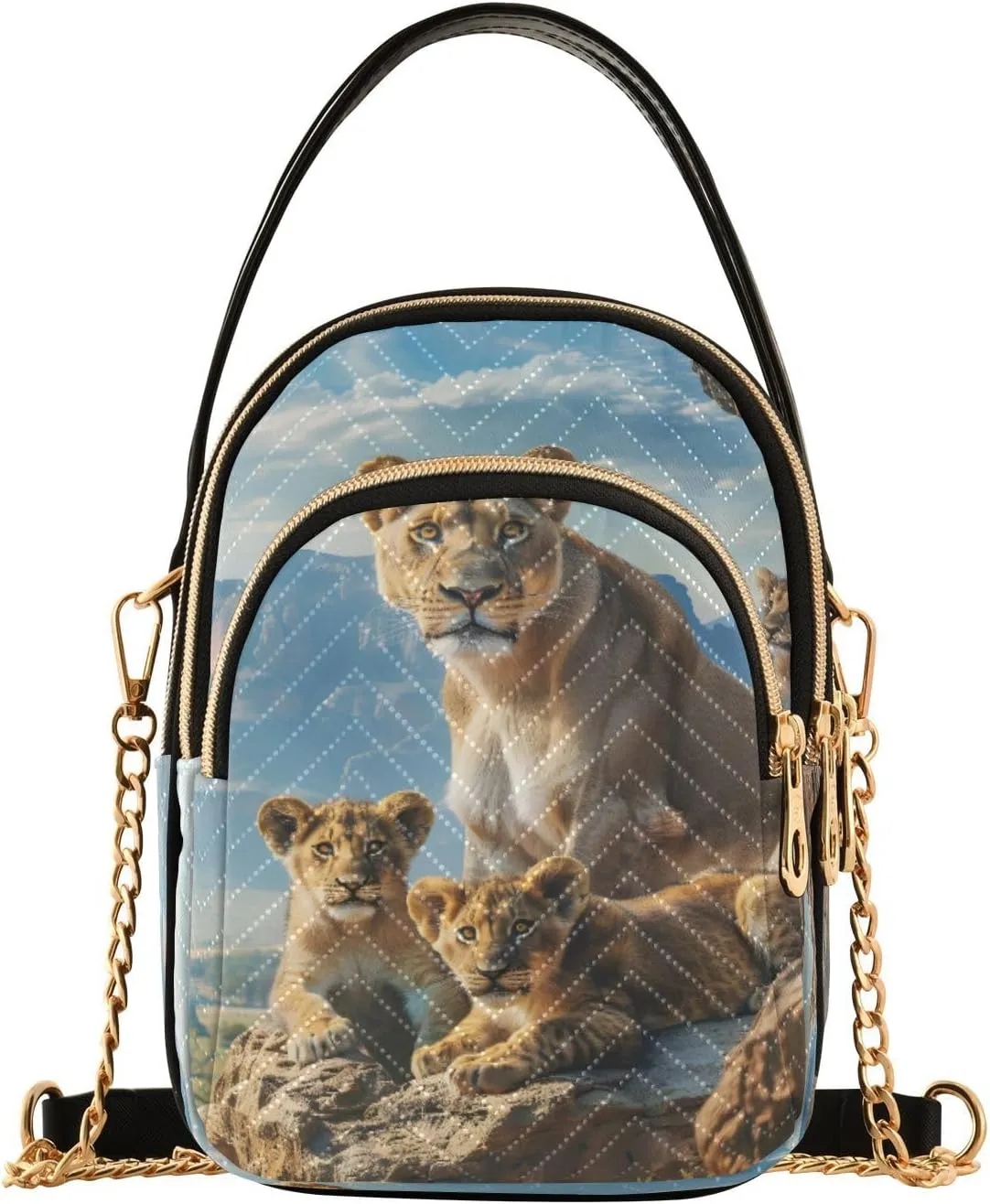 Quilted Crossbody Bags for Women,Lion in Natural Habitat Women's Crossbody Handbags Small Travel Purses Phone Bag