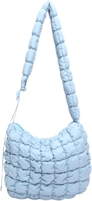 Quilted Nylon Shoulder Crossbody Bag Women Tote Hobos Handbags Puffy Padded Purse Lightweight with Adjustable Shoulder Strap