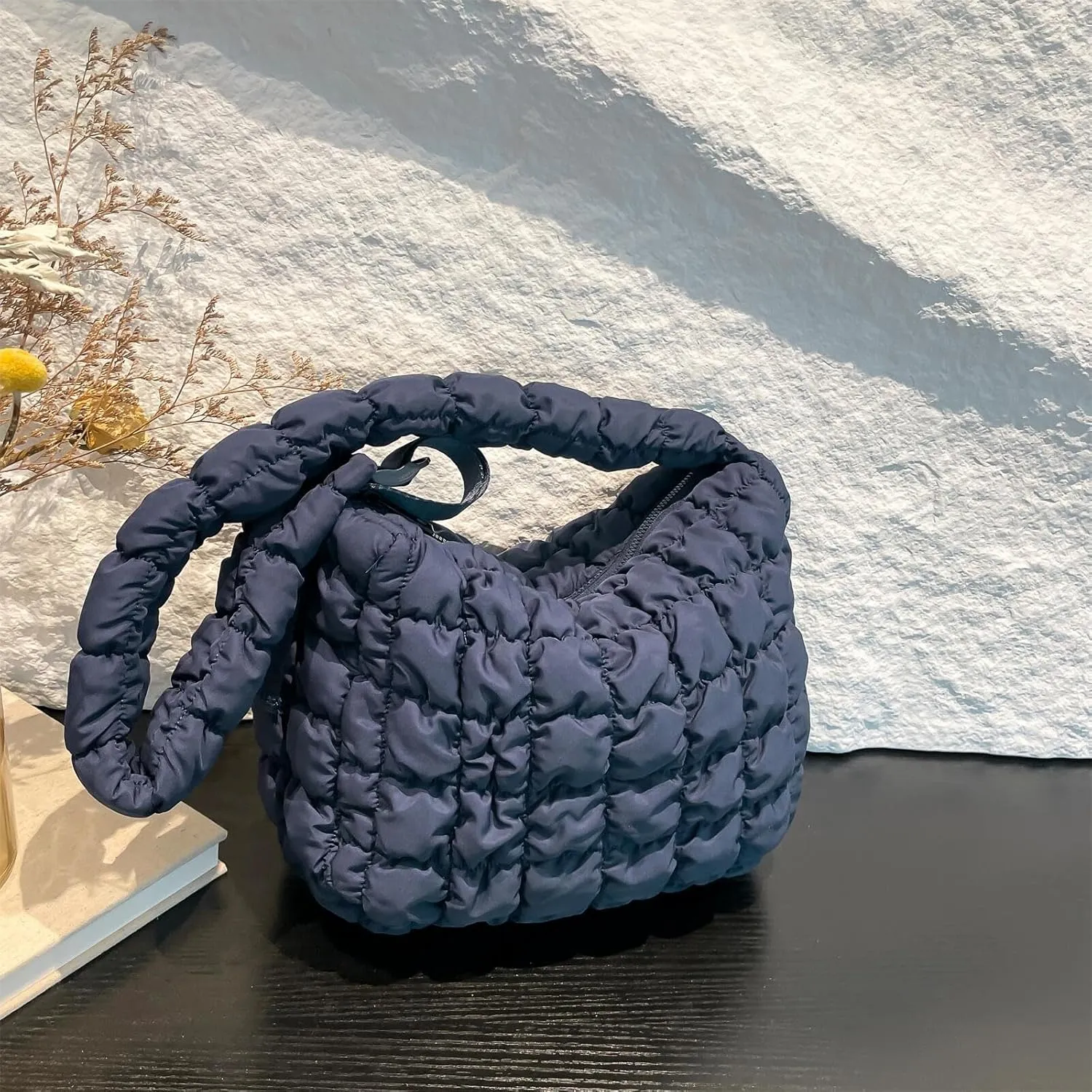 Quilted Nylon Shoulder Crossbody Bag Women Tote Hobos Handbags Puffy Padded Purse Lightweight with Adjustable Shoulder Strap