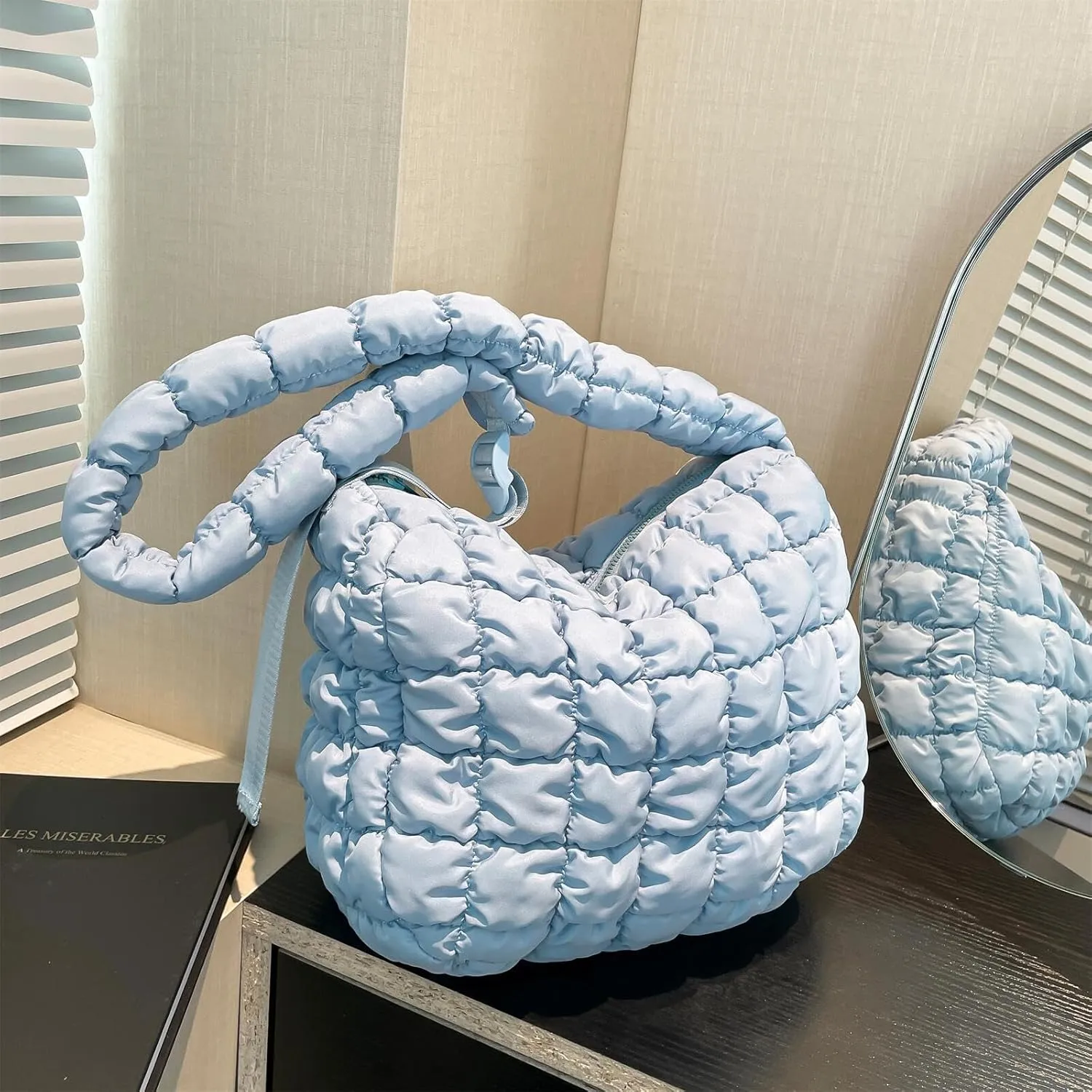 Quilted Nylon Shoulder Crossbody Bag Women Tote Hobos Handbags Puffy Padded Purse Lightweight with Adjustable Shoulder Strap
