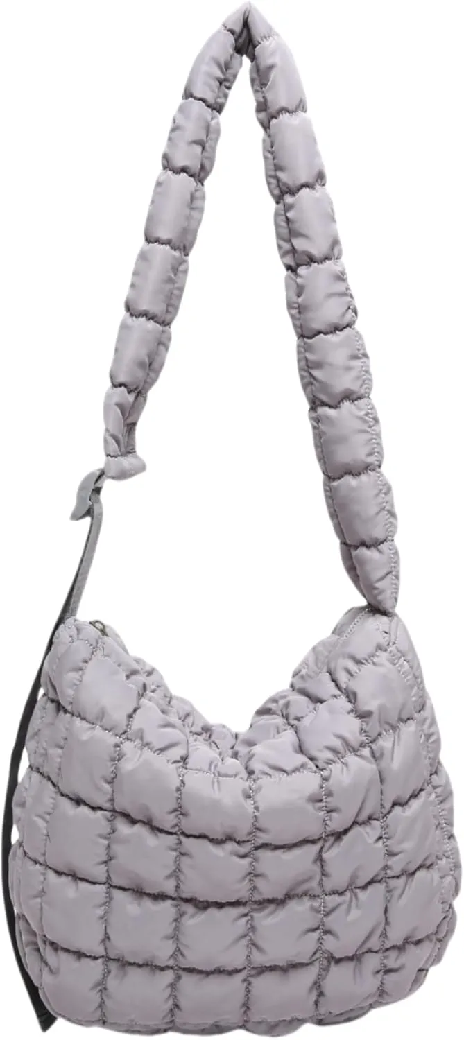 Quilted Nylon Shoulder Crossbody Bag Women Tote Hobos Handbags Puffy Padded Purse Lightweight with Adjustable Shoulder Strap