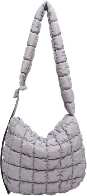 Quilted Nylon Shoulder Crossbody Bag Women Tote Hobos Handbags Puffy Padded Purse Lightweight with Adjustable Shoulder Strap