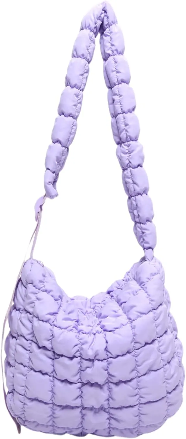 Quilted Nylon Shoulder Crossbody Bag Women Tote Hobos Handbags Puffy Padded Purse Lightweight with Adjustable Shoulder Strap
