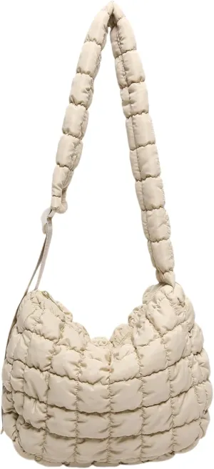 Quilted Nylon Shoulder Crossbody Bag Women Tote Hobos Handbags Puffy Padded Purse Lightweight with Adjustable Shoulder Strap