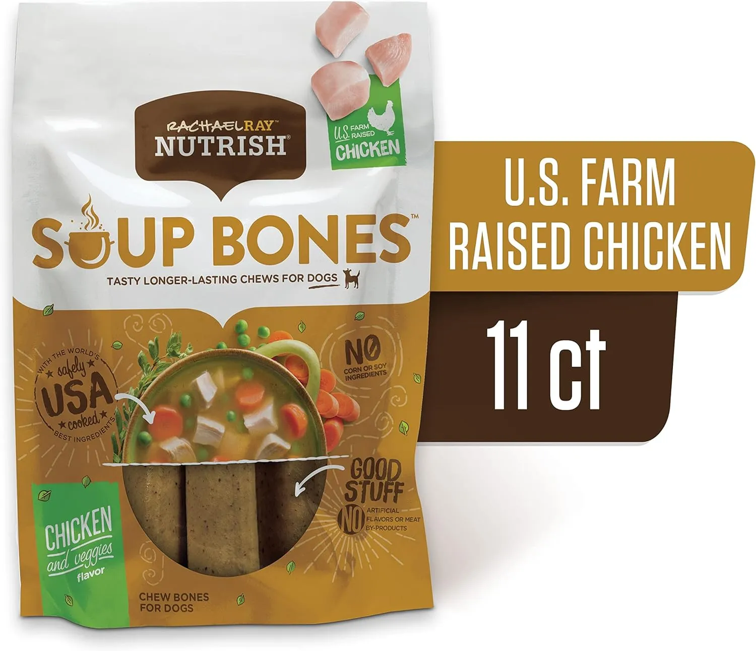 Rachael Ray Nutrish Soup Bones Dog Treats, Chicken & Veggies Flavor, 11 Bones (Pack of 4)