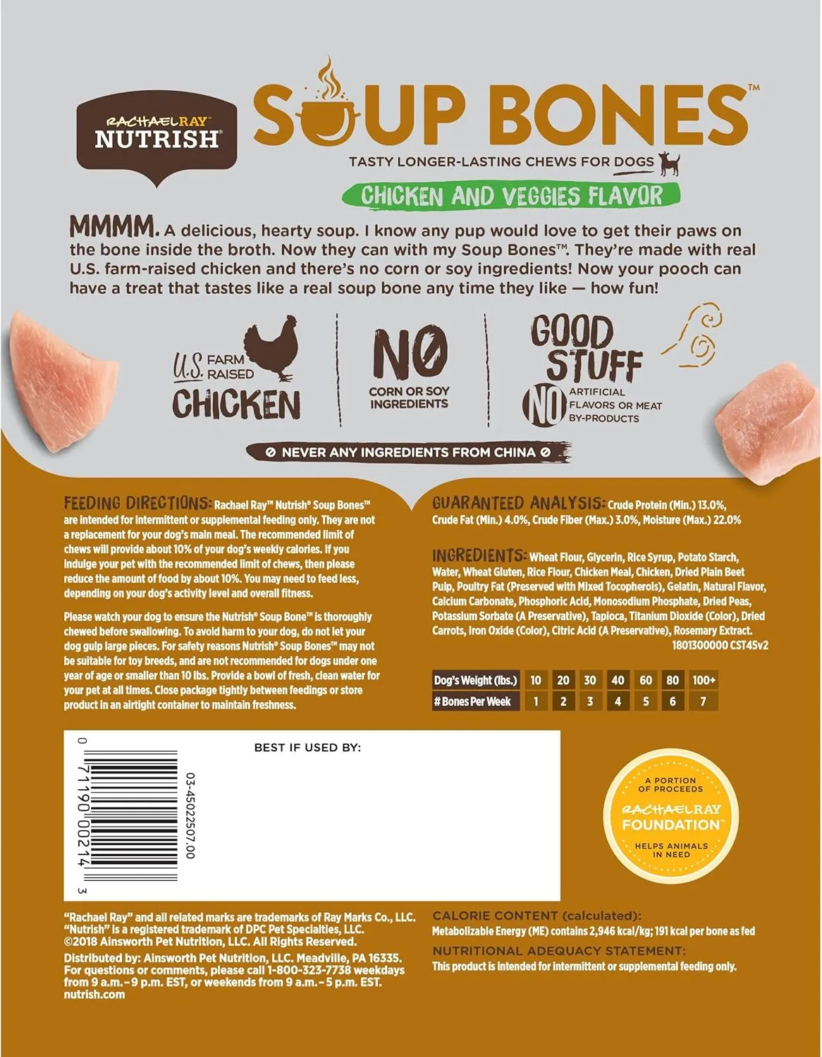 Rachael Ray Nutrish Soup Bones Dog Treats, Chicken & Veggies Flavor, 11 Bones (Pack of 4)