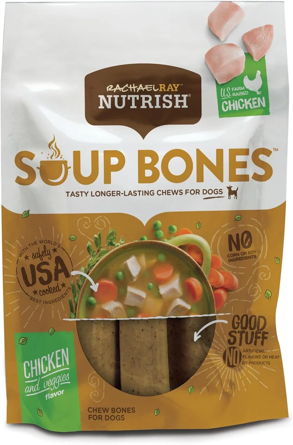 Rachael Ray Nutrish Soup Bones Dog Treats, Chicken & Veggies Flavor, 11 Bones (Pack of 4)