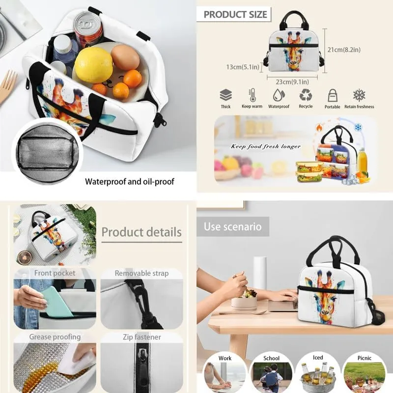Rainbow Giraffe Splash Backpack for Elementary Vivid Giraffe Watercolor Painting School Book Bag with Lunch Box Pencil Case Back to School Backpacks for Teens