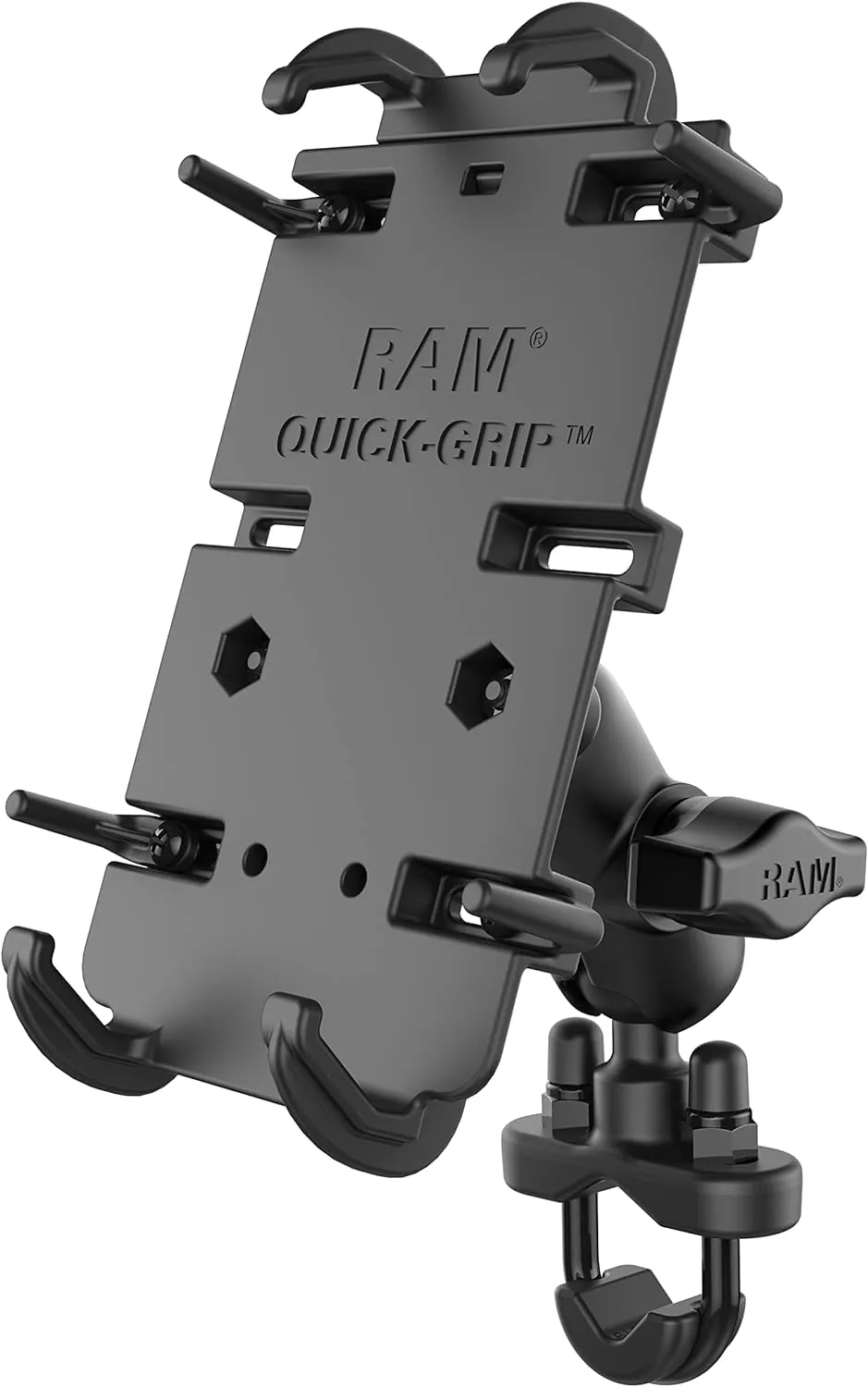 RAM MOUNTS Quick-Grip Large Phone Mount with Handlebar U-Bolt Base RAM-B-149Z-A-PD4U with Short Arm for Motorcycle, ATV/UTV, Bike