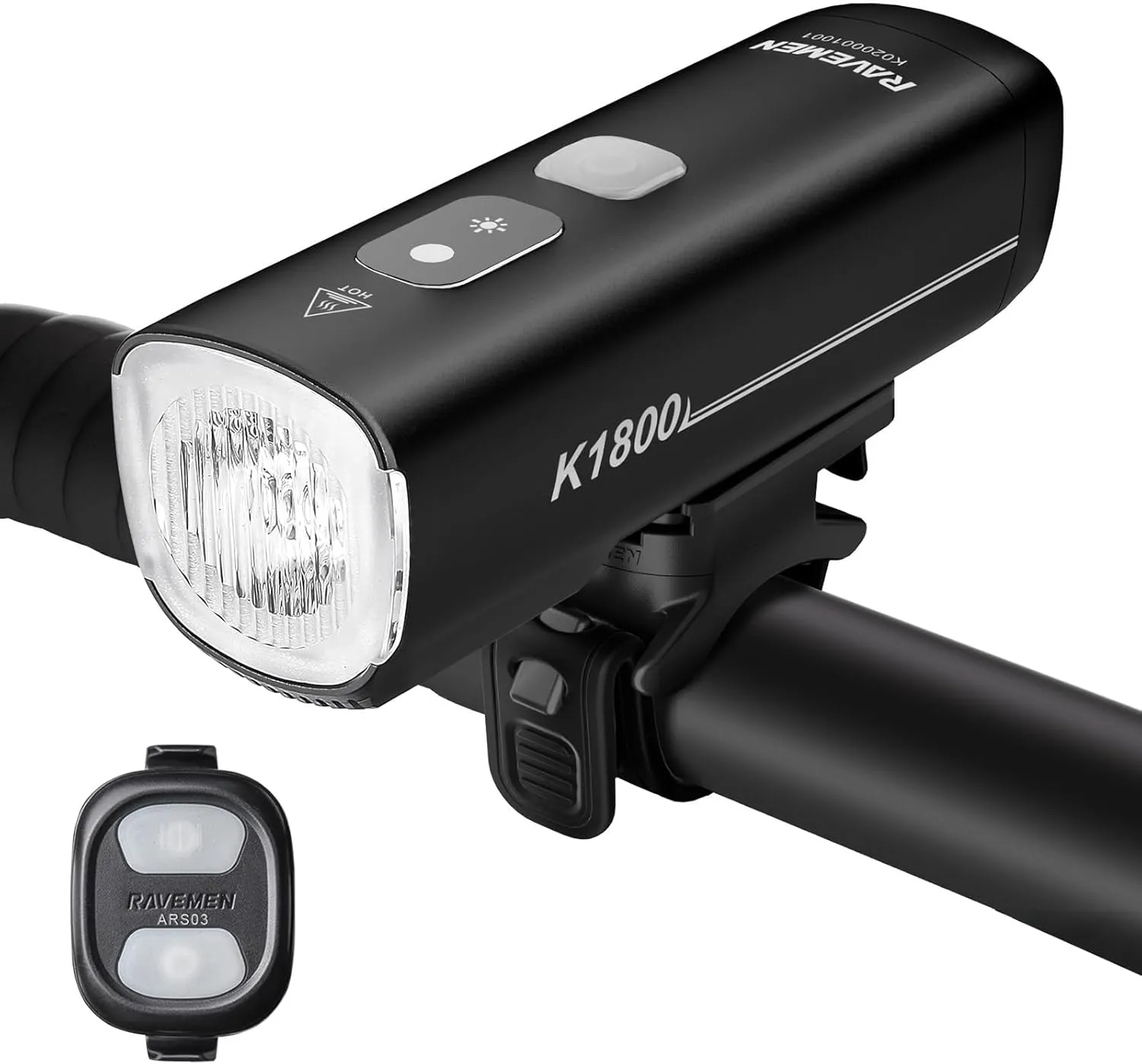 RAVEMEN K1800 Smart Bike Lights, Bright Bicycle Light with AI Night Riding Mode, Handlebar/Upside Down Mounted, Brightness Adjust, Auto On Off, Power Bank Feature, Daytime Intelligent Mode