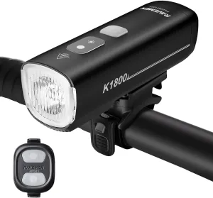 RAVEMEN K1800 Smart Bike Lights, Bright Bicycle Light with AI Night Riding Mode, Handlebar/Upside Down Mounted, Brightness Adjust, Auto On Off, Power Bank Feature, Daytime Intelligent Mode