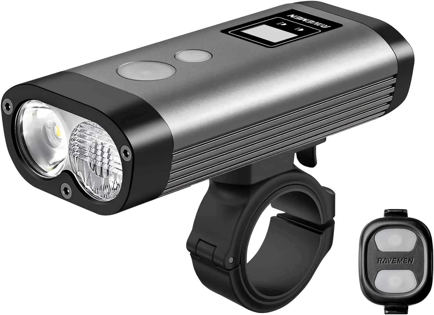 RAVEMEN PR2000 Bike Light for Night Riding Mountain Biking, 2000 Lumens Rechargeable Bike Headlight with LED Display, Wireless Remote, Anti-Glare Beam, IPX8 Waterproof
