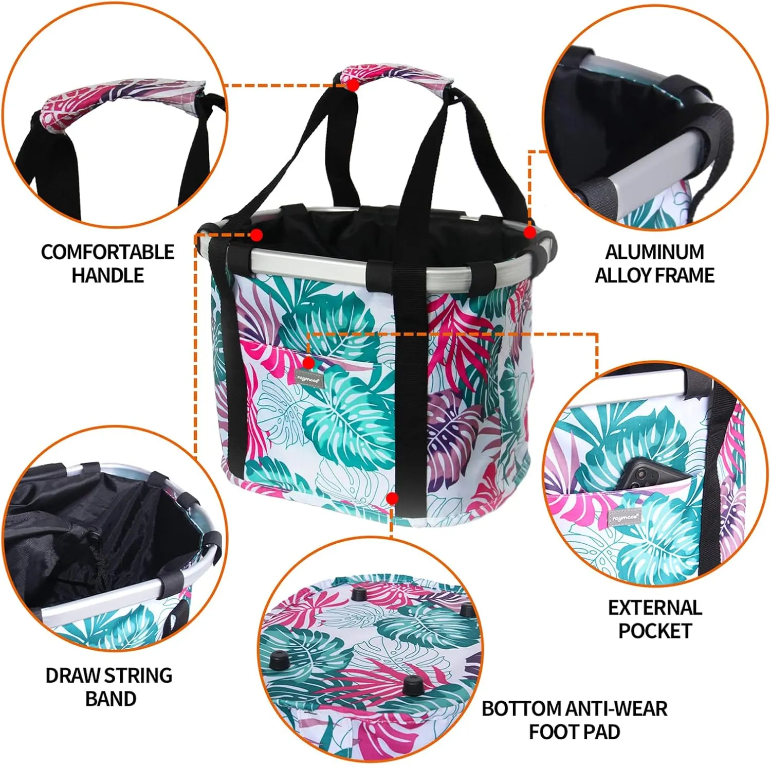 RAYMACE Bicycle Basket Dog Bike Handlebar Basket Front,Folding Detachable Quick Release Easy Install,Cycling Picnic Bag