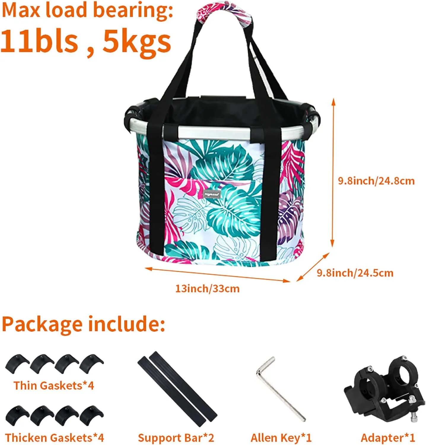 RAYMACE Bicycle Basket Dog Bike Handlebar Basket Front,Folding Detachable Quick Release Easy Install,Cycling Picnic Bag