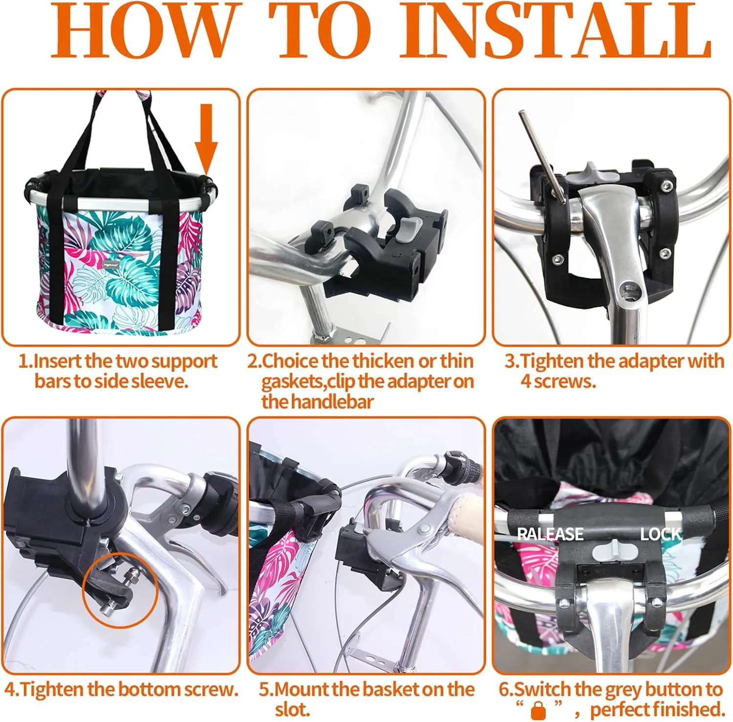 RAYMACE Bicycle Basket Dog Bike Handlebar Basket Front,Folding Detachable Quick Release Easy Install,Cycling Picnic Bag