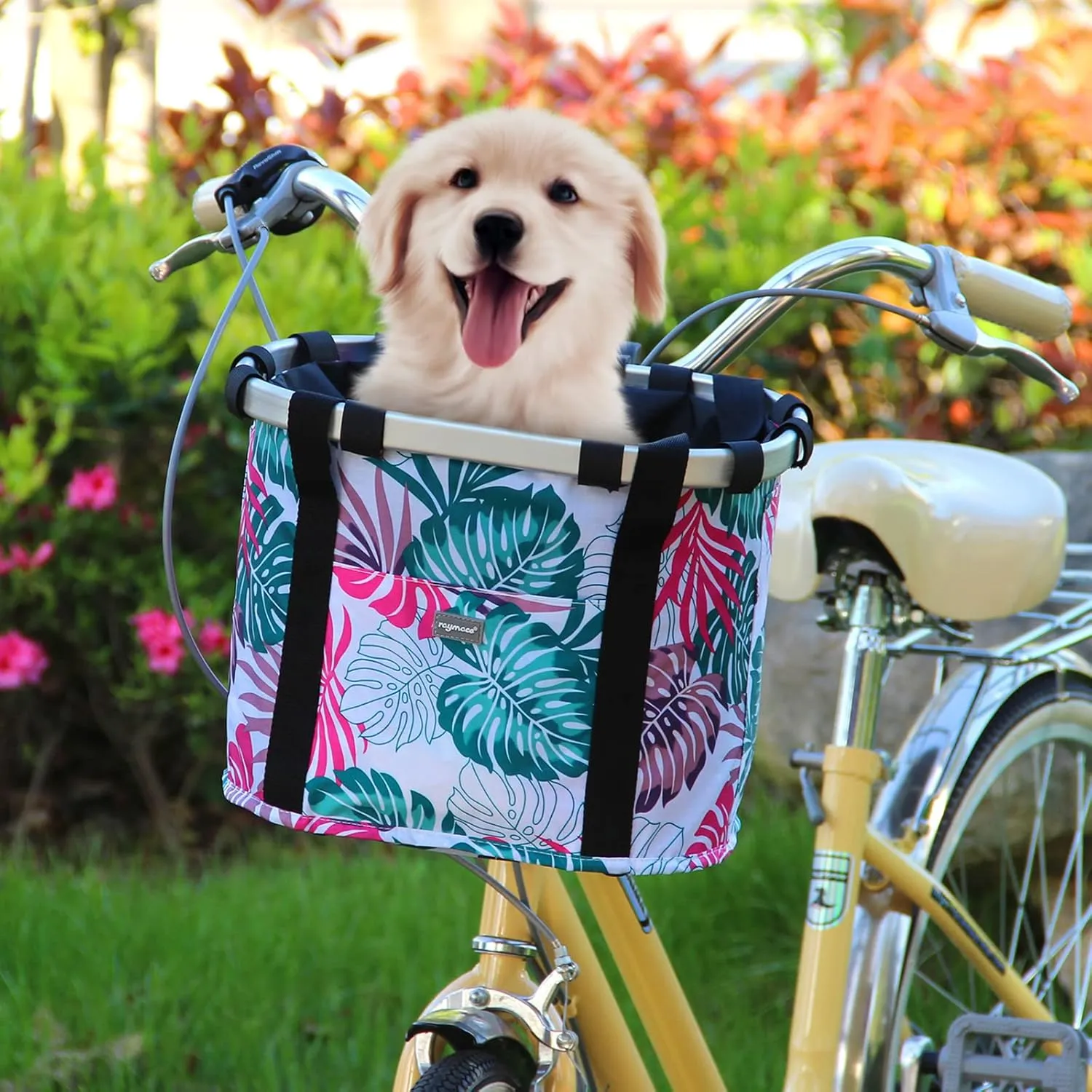 RAYMACE Bicycle Basket Dog Bike Handlebar Basket Front,Folding Detachable Quick Release Easy Install,Cycling Picnic Bag
