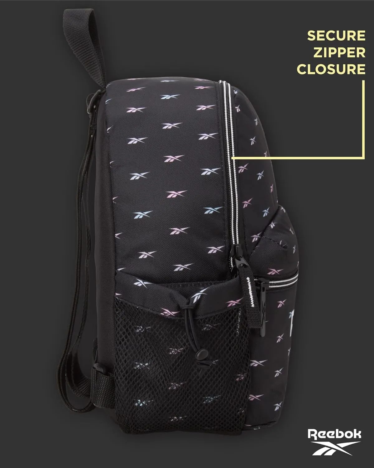 Reebok Women's Backpack - Lightweight Mini Essential Backpack - Small Casual Travel Bag for Women, Black Print Serena