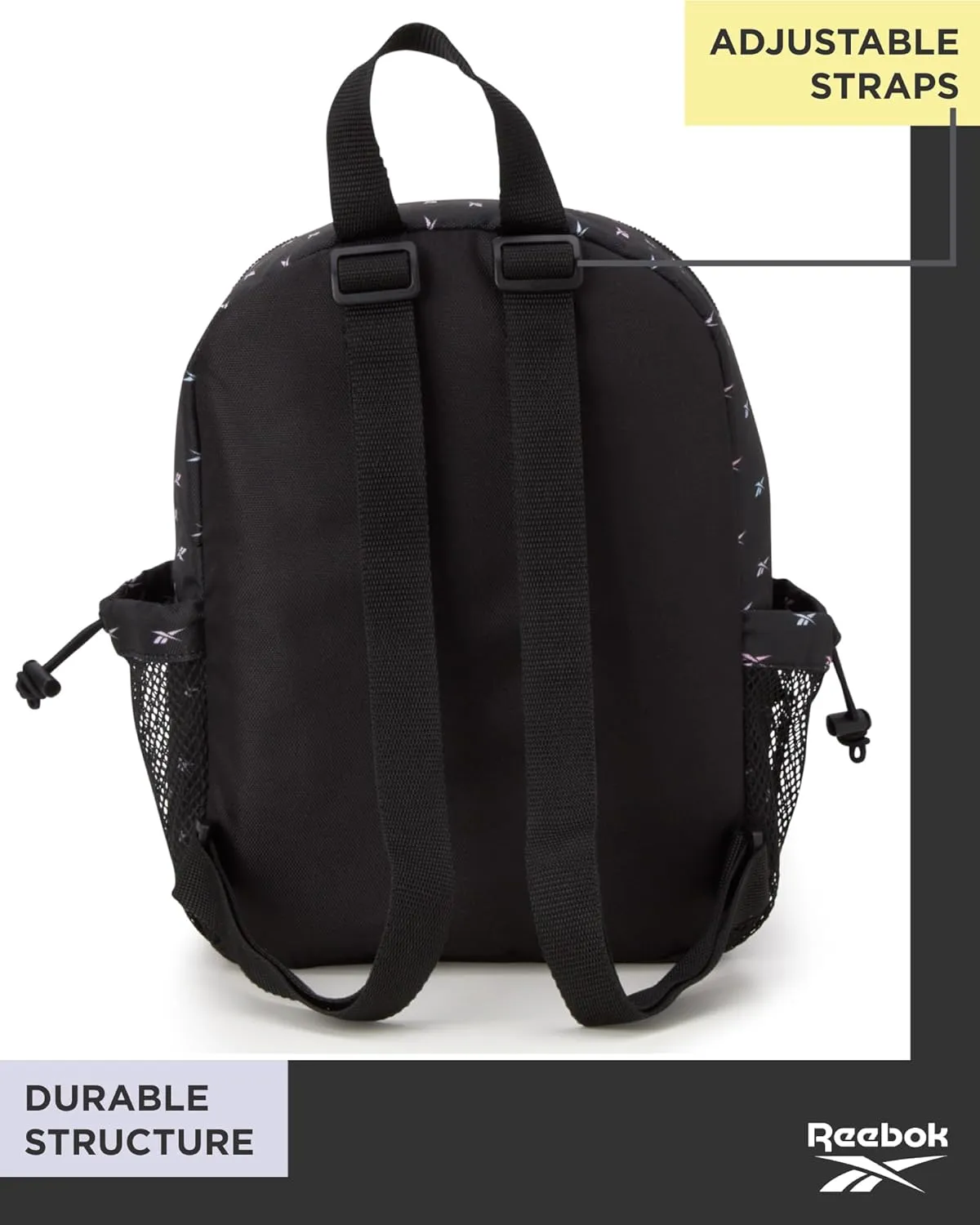 Reebok Women's Backpack - Lightweight Mini Essential Backpack - Small Casual Travel Bag for Women, Black Print Serena