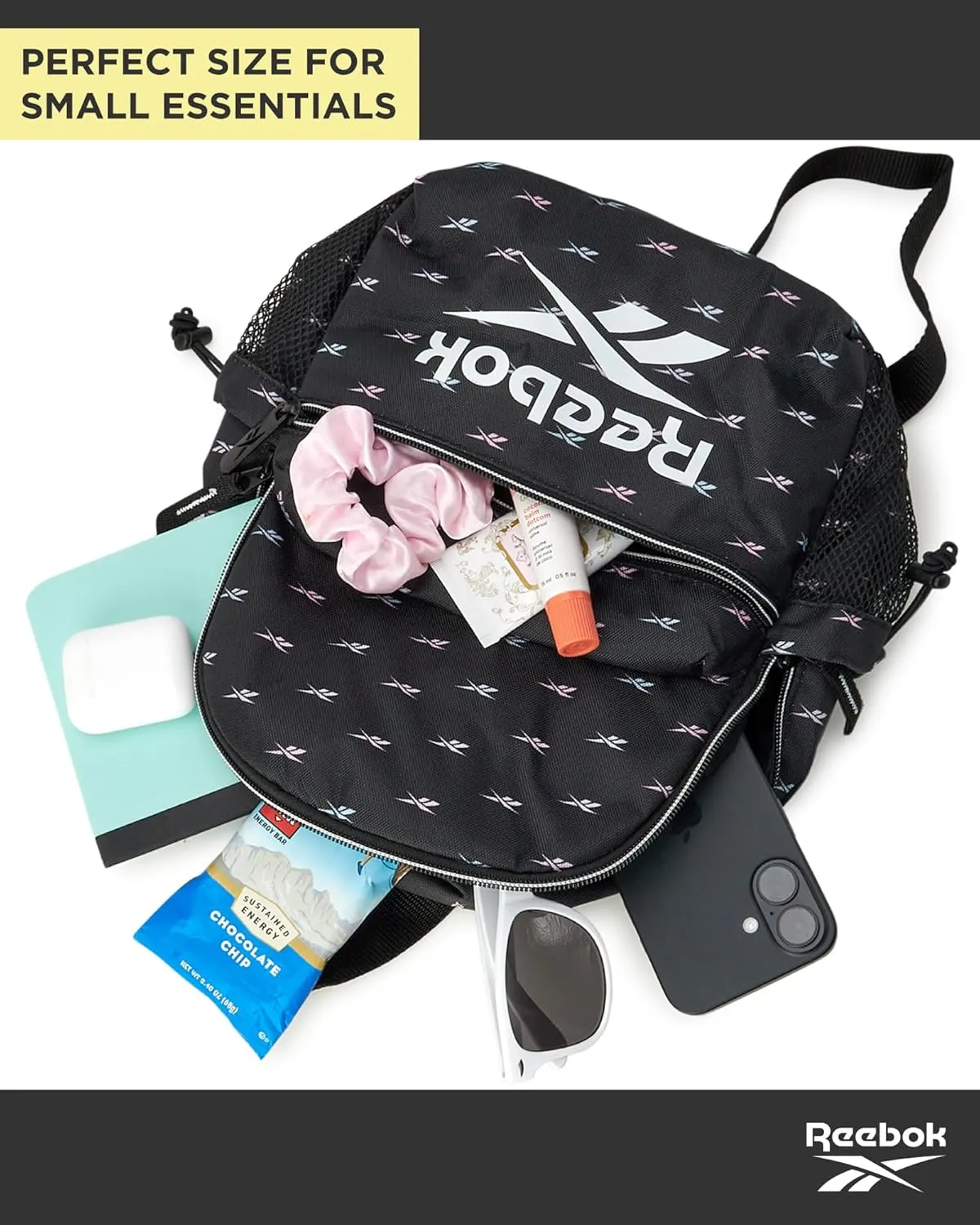 Reebok Women's Backpack - Lightweight Mini Essential Backpack - Small Casual Travel Bag for Women, Black Print Serena
