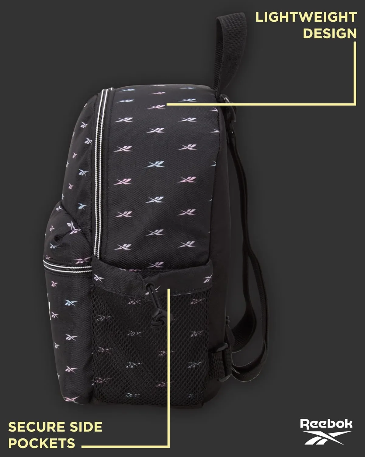 Reebok Women's Backpack - Lightweight Mini Essential Backpack - Small Casual Travel Bag for Women, Black Print Serena
