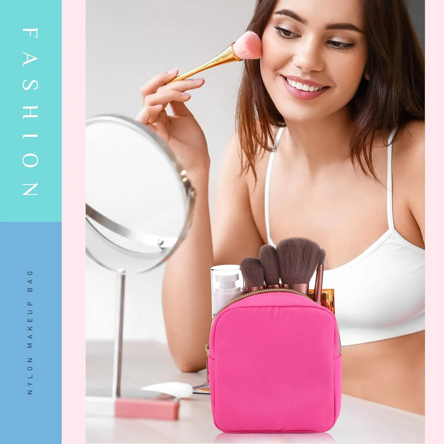 Remerry 6 Pcs Nylon Cosmetic Bag Travel Make up Pouch Toiletry with Zipper Preppy Makeup Bag Waterproof Organizer Case Set for Women Girls(4.7 x 5.1 x 2 Inches,Colorful)