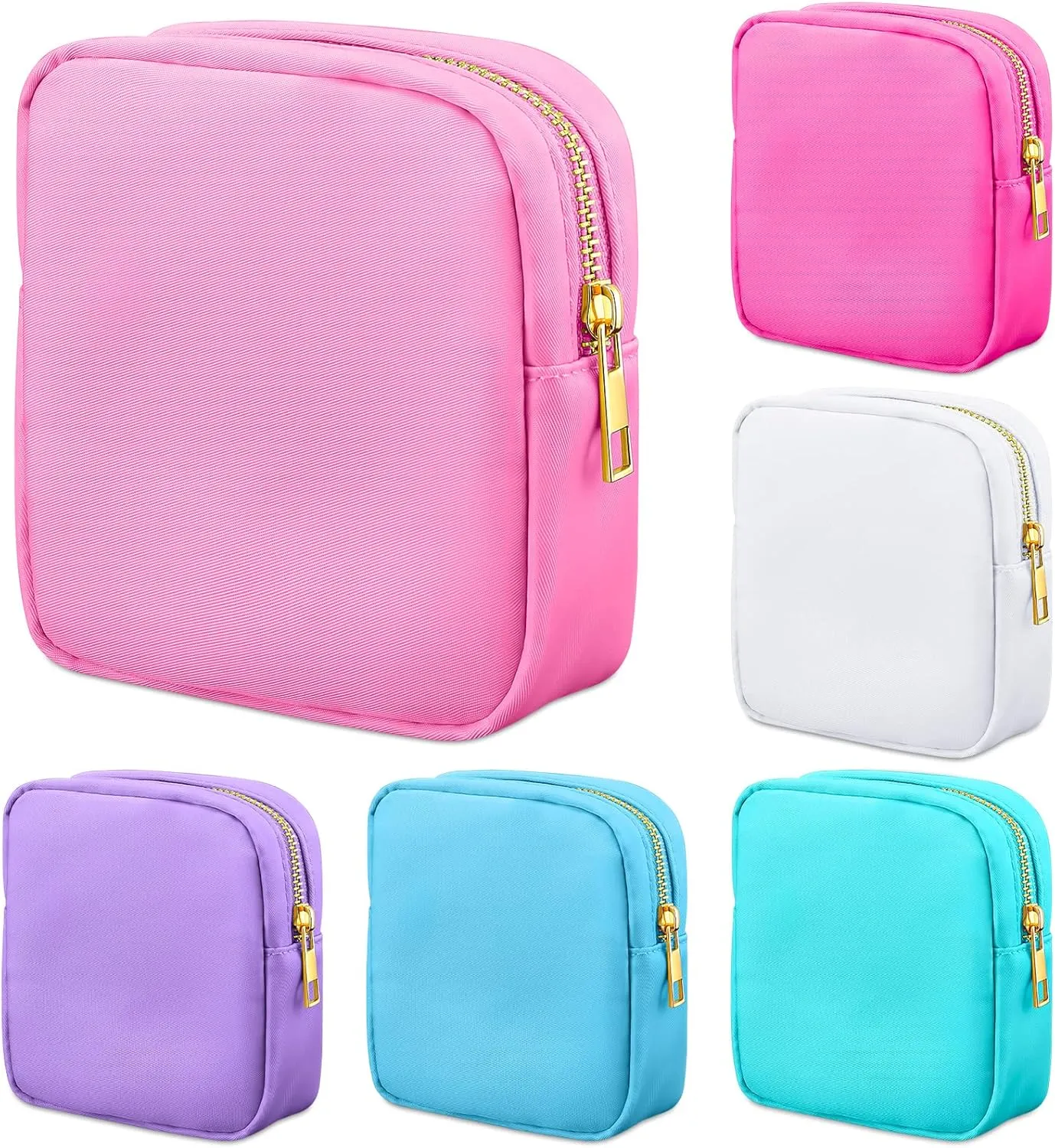 Remerry 6 Pcs Nylon Cosmetic Bag Travel Make up Pouch Toiletry with Zipper Preppy Makeup Bag Waterproof Organizer Case Set for Women Girls(4.7 x 5.1 x 2 Inches,Colorful)